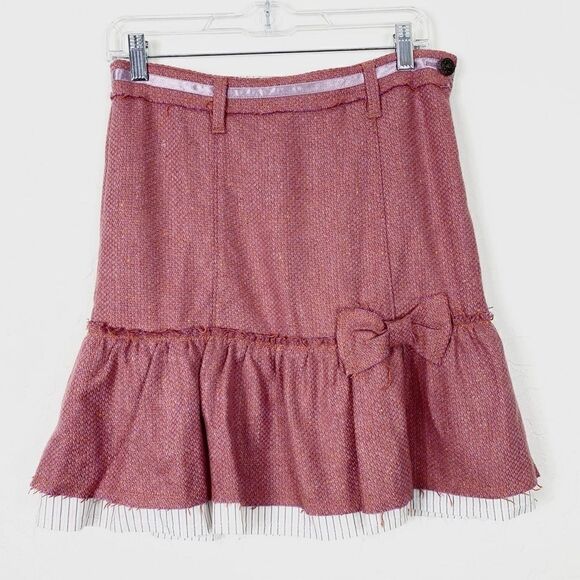 Anthropologie Vintage y2k Pink Tweed Trumpet Peplum Hem Mini Skirt - Picture 5 of 9